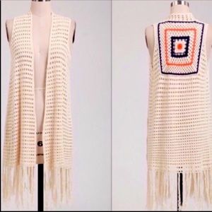 Boho Crochet Fringe Hem Sweater Vest